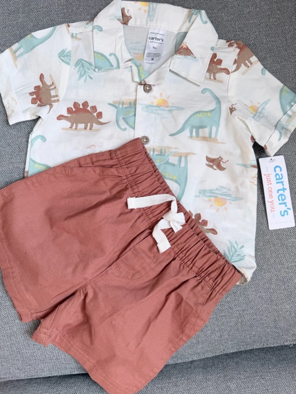 Carter's Dino Print Button-Up with Shorts